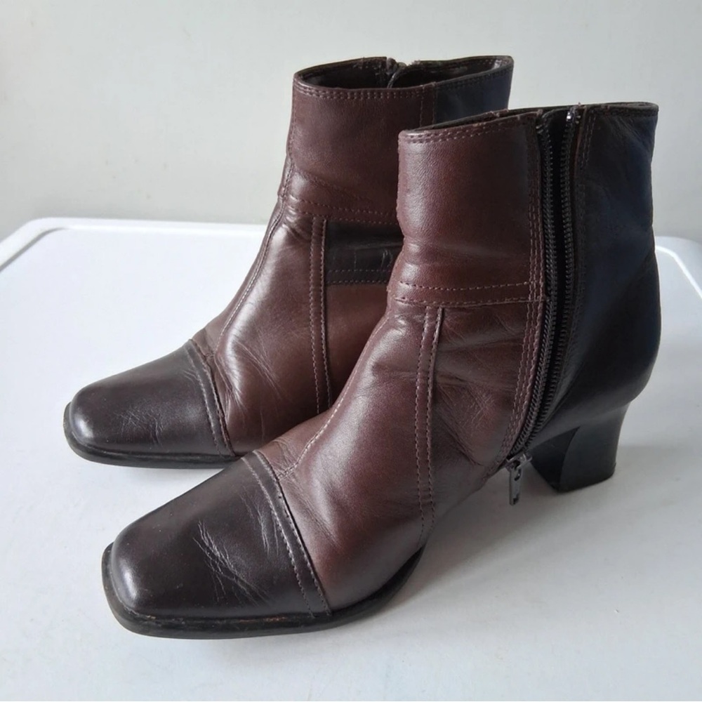 Clarks Two-Tone Brown Leather Heeled Boots